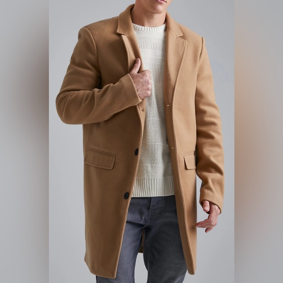 TALL SINGLE BREASTED WOOL LOOK OVERCOAT IN CAMEL - Picture 4 of 10